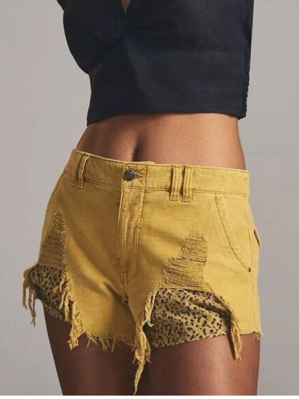 Anthropologie Pilot Yellow Floral Print Distressed Jean Shorts Size 26